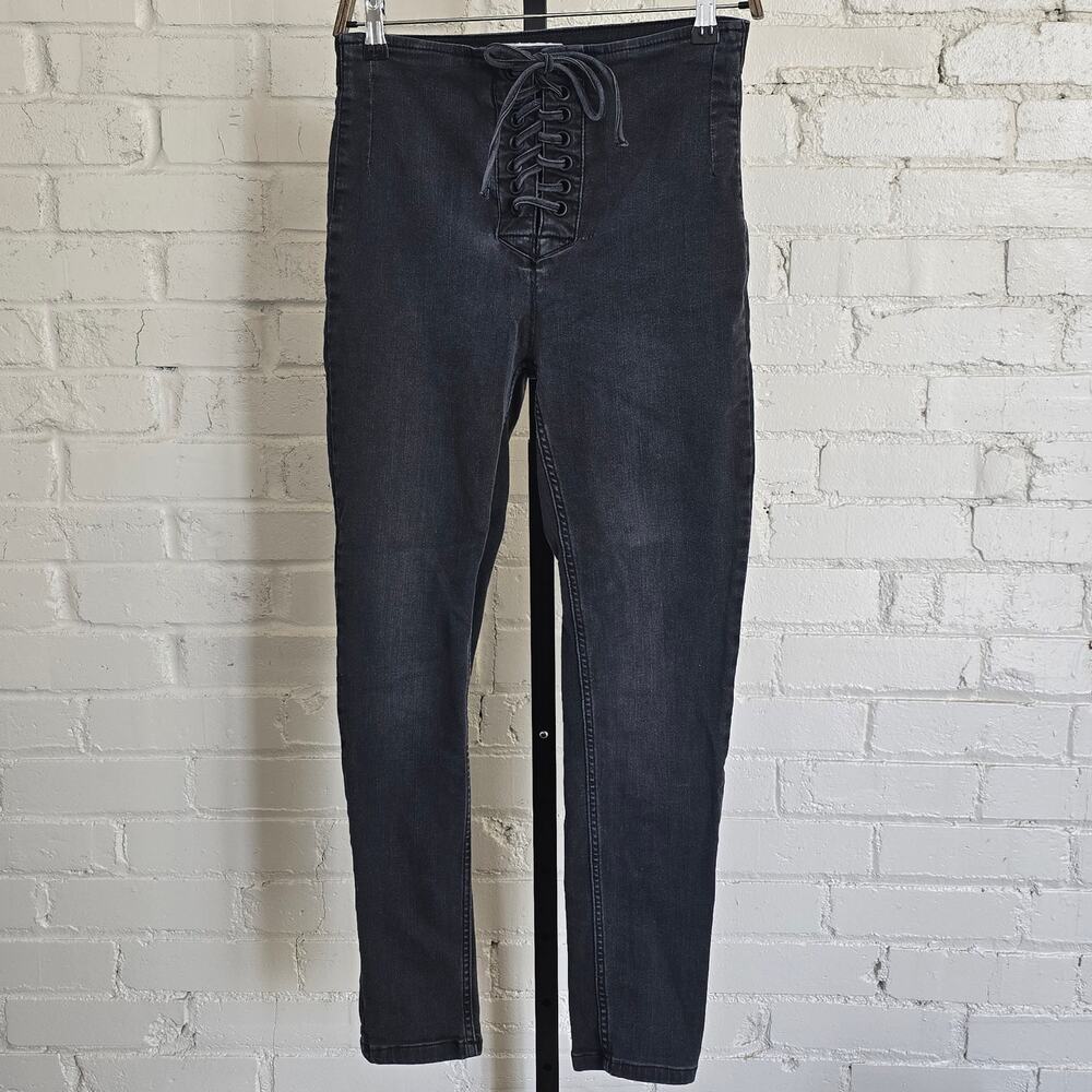 Free People Lace Up Corset High Rise Skinny Jeans ┃Washed Black 28┃Edgy, Grunge